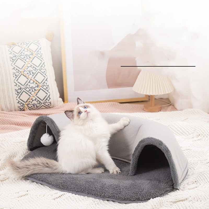 Plush Cat Tunnel Bed – Soft, Warm & Cozy Sleeping Nest